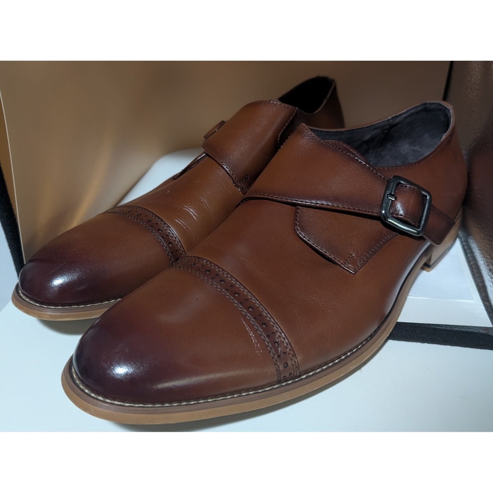 Stacy Adams Desmond Shoes Cap Toe Monk Strap Cognac Leather 25162-221 Sz 12M